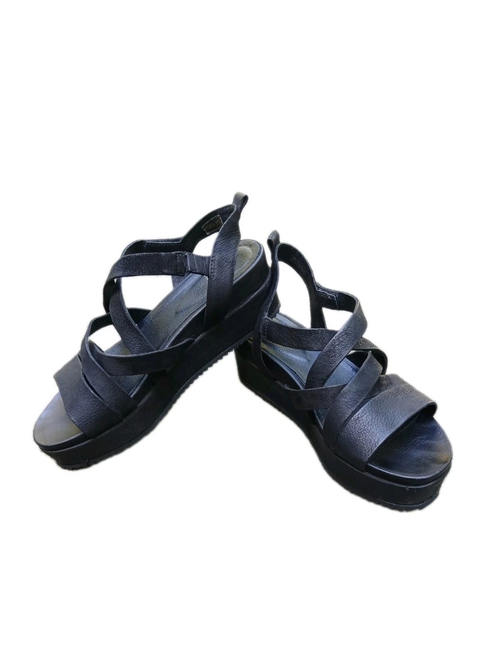 Eileen Fisher Extra Nubuck Leather Platform Sandal Black Size 7